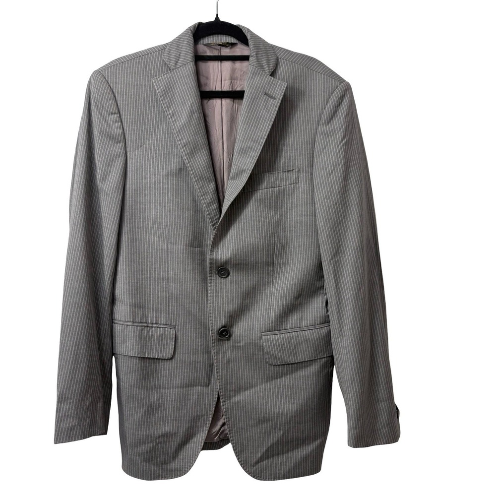 VTG Fellini Roma Gray Pin Striped Loro Piana Zelander Wool Blazer Sz 38R